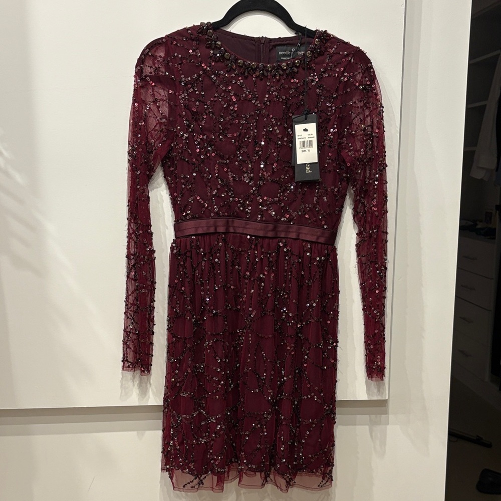 Embellished Burgundy Long Sleeve Dress. Never worn!
